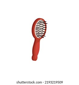 Hair brush or pet grooming tool, flat vector illustration isolated on white background. Handle brush with spokes for hair styling or animal fur brushing.