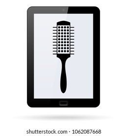 hair brush vector icon on a realistic tablet . Flat design style