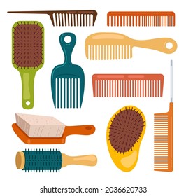 Hair Brushes comb isolated on white background set