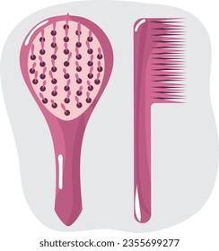 Hair brushes. Pink combs. High quality vector illustration.