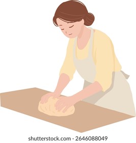 Hair Bun Woman kneading dough illustration isolated transparent background editable vector