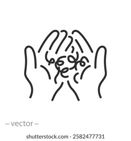 hair bunch icon, loss hairs in hands, problem simple symbol, vector illustration