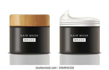 Hair butter cosmetics vector realistic. oil or butter mask treatment. Product placement mock up