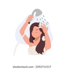 hair care and beauty concept. woman washing hair with foamy shampoo in refreshing shower hair care hygiene and wellness