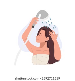 hair care and beauty concept. woman washing hair with foamy shampoo in refreshing shower hair care hygiene and wellness