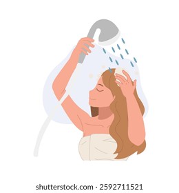 hair care and beauty concept. woman washing hair with foamy shampoo in refreshing shower hair care hygiene and wellness