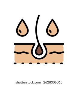 Hair care color icon. Loss treatment, moisturizing and applying creatine, healthy roots, serum for follicle, line symbol on white, vector illustration.