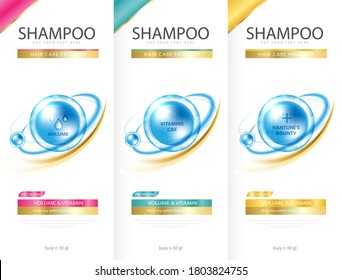 Hair care design of shampoo. cosmetic for design the effects of protection and shine and radiance of hair on a bright. Vector illustration.
