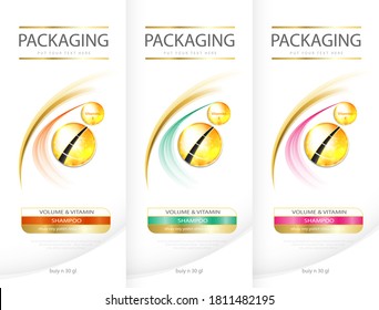 Hair care design of shampoo. cosmetic for design the effects of protection and shine and radiance of hair on a bright. Vector illustration.
