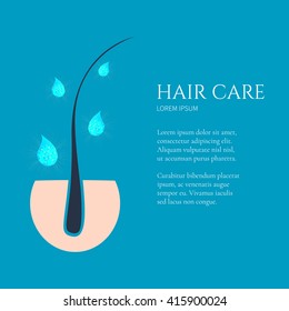 Hair care design template with place for your text. Follicle treatment and nourishment concept. Medical diagnostics symbol. Vector illustration.