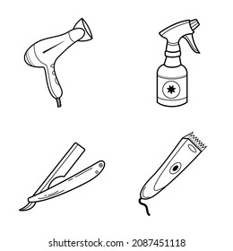 hair care, hair dryer, hair spray icons set vector isolated