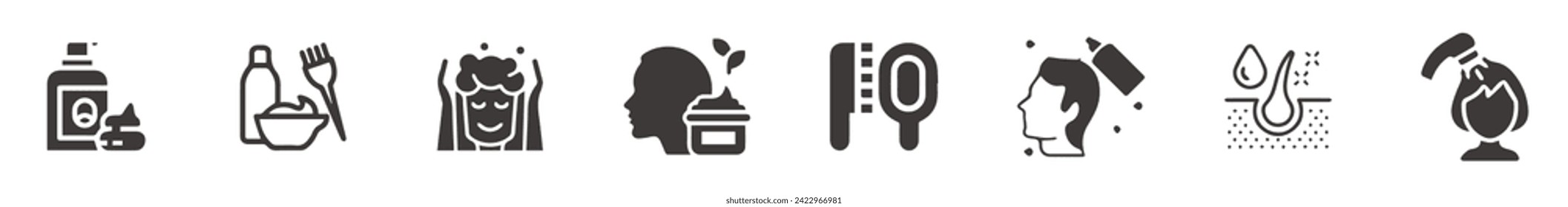 Haarpflege-Flachzeilensymbole gesetzt. Abstrakte Symbole im Zusammenhang mit der Haarpflege.