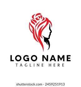 hair care icon logo woman head illustration brand sale market salon beauty spa design cosmetic art hairdresser haircut female fashion hand drawing business company artwork simple red minimalist