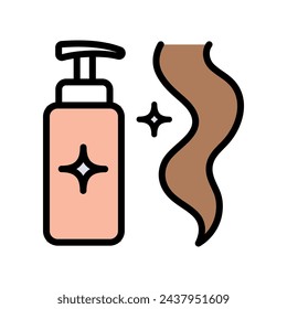 Hair care icon, moisturizing and applying creatine, healthy roots, serum for follicle, color symbol on white background