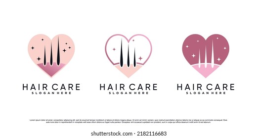 Hair care icon set logo design illustration with love element Premium Vector