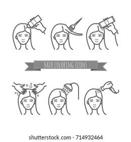 iconos para el cuidado del cabello, colorante, tratamiento, estilo para su diseño