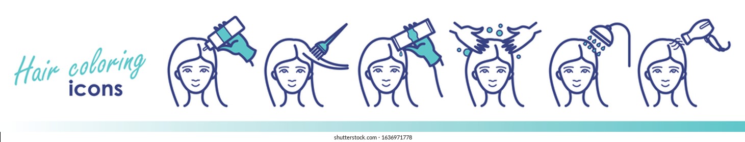 Hair care icons set. Coloring, treatment, styling. Illustration for your design