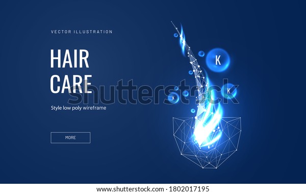 Hair care\
keratin or serum concept in polygonal futuristic style for landing\
page. Vector illustration of medical or spa procedures for hair\
follicles from brittleness, hair\
damage