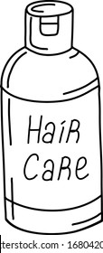 Hair care. Organic shampoo isolated on a white background. A Doodle-style sketch. Icon of organic cosmetics