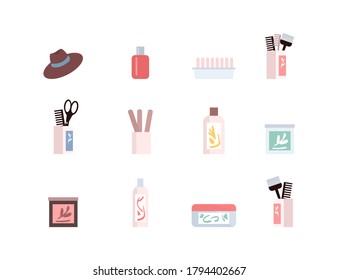 Hair care products flat color vector objects set. Hairdresser equipment. Brushes and combs for hairstyling isolated cartoon illustration for web graphic design and animation collection