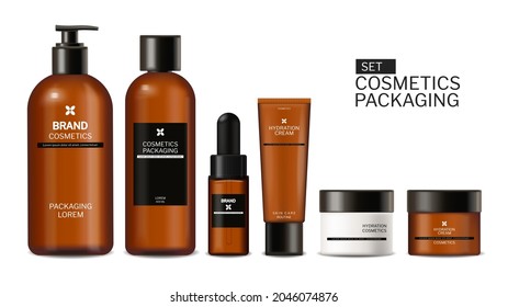 Hair care products mock up. Mask and conditioner bottles vector realistic. Product placement label design