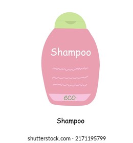 Hair care products pink shampoo. Vector illustration