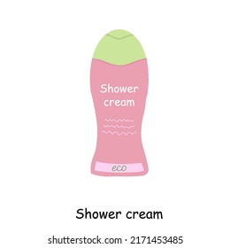 Hair care products pink shower gel and shampoo. Vector illustration