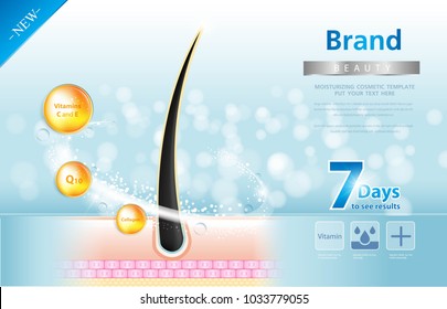 Hair care serum follicle diagnostics. Anatomy skin, medical human, epidermis layer, vector illustration design.