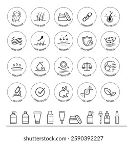Hair care set icons. The outline icons are well scalable and editable. Contrasting elements are good for different backgrounds. EPS10.