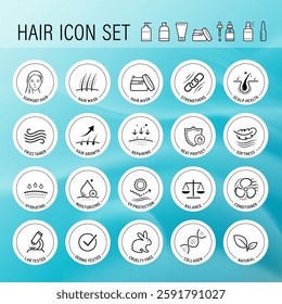 Hair care set icons. The outline icons are well scalable and editable. Contrasting elements are good for different backgrounds. EPS10.