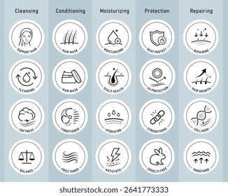 Hair care set icons. The outline icons are well scalable and editable. Contrasting elements are good for different backgrounds. EPS10.	