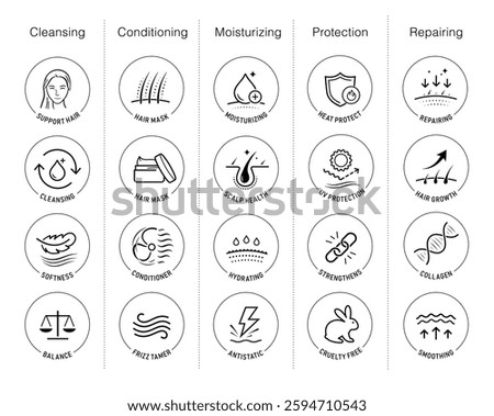 Hair care set icons. The outline icons are well scalable and editable. Contrasting elements are good for different backgrounds. EPS10.	