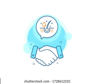 Hair care sign. Handshake deal complex icon. Serum oil drop line icon. Agreement shaking hands banner. Serum oil sign. Vector