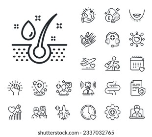 Hair care sign. Online doctor, patient and medicine outline icons. Serum oil drop line icon. Serum oil line sign. Veins, nerves and cosmetic procedure icon. Intestine. Guts, colon health. Vector