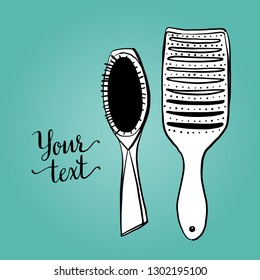 Hair care and hair styling products. Combs for styling and drying hair. Beauty industry. Vector illustration