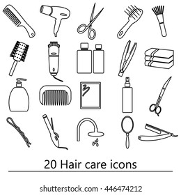 hair care theme black simple outline icons set eps10
