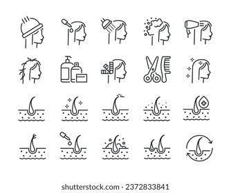 Hair care, treatment, beauty line icons. For website marketing design, logo, app, template, ui, etc. Vector illustration.