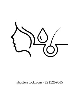 Hair care vector icon black outline EPS 10. Serum oil drop illustration. Beauty and medicine, treatment concept. Mesotherapy, hair strengthening symbol. Flat isolated sign on white for web, app, dev