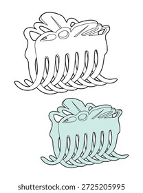 Hair claw clips technical flat sketch vector mockup illustration.