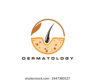 Hair clinic, dermatology icon, follicle grow. Isolated vector emblem of trichology medical treatment, skin rejuvenation and expert care for scalp and hair health. Follicle transplant beauty service