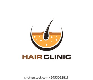 Hair clinic, dermatology icon, follicle grow. Isolated vector emblem of follicle transplant beauty service, trichology medical treatment, skin rejuvenation and expert care for scalp and hair health