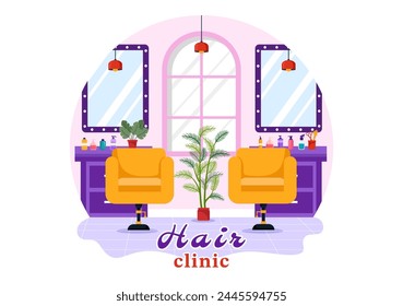 Hair Clinic Vector Illustration with Hairdresser, Haircut, Haircare and Hairstyle in Beauty Salon or Barber in Flat Cartoon Background