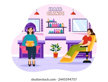 Hair Clinic Vector Illustration with Hairdresser, Haircut, Haircare and Hairstyle in Beauty Salon or Barber in Flat Cartoon Background
