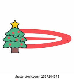 Hair clip with Christmas tree vector cartoon illustration isolated on a white background.