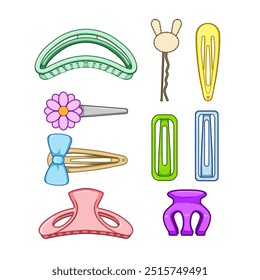 hair clip set cartoon. fashion style, beauty care, braid ponytail hair clip sign. isolated symbol vector illustration