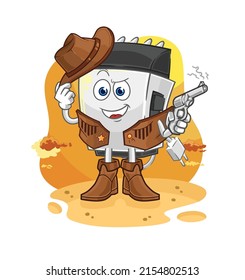 The Hair Clipper Cowboy With Gun Character Vector