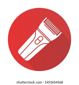 Hair clipper flat design long shadow glyph icon. Electric hair trimmer. Haircutting machine. Implement for making short haircut. Professional man hairstyling. Vector silhouette illustration