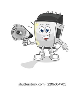 the hair clipper holding hand loudspeakers vector. cartoon character