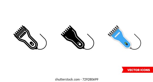 Hair clipper icon of 3 types: color, black and white, outline. Isolated vector sign symbol.