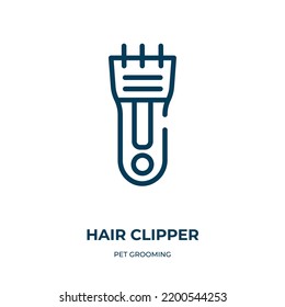 Hair clipper icon. Linear vector illustration from pet grooming collection. Outline hair clipper icon vector. Thin line symbol for use on web and mobile apps, logo, print media.